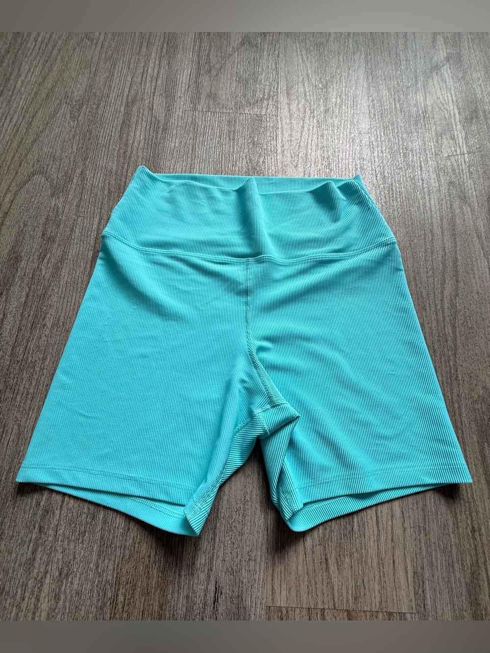 Beach Riot Turquoise Ribbed High-Waist Bike Shorts